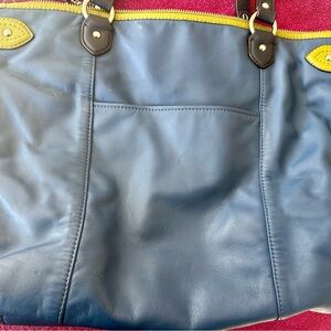Coach Blue and Yellow/Green Tote Bag with Leather Handles